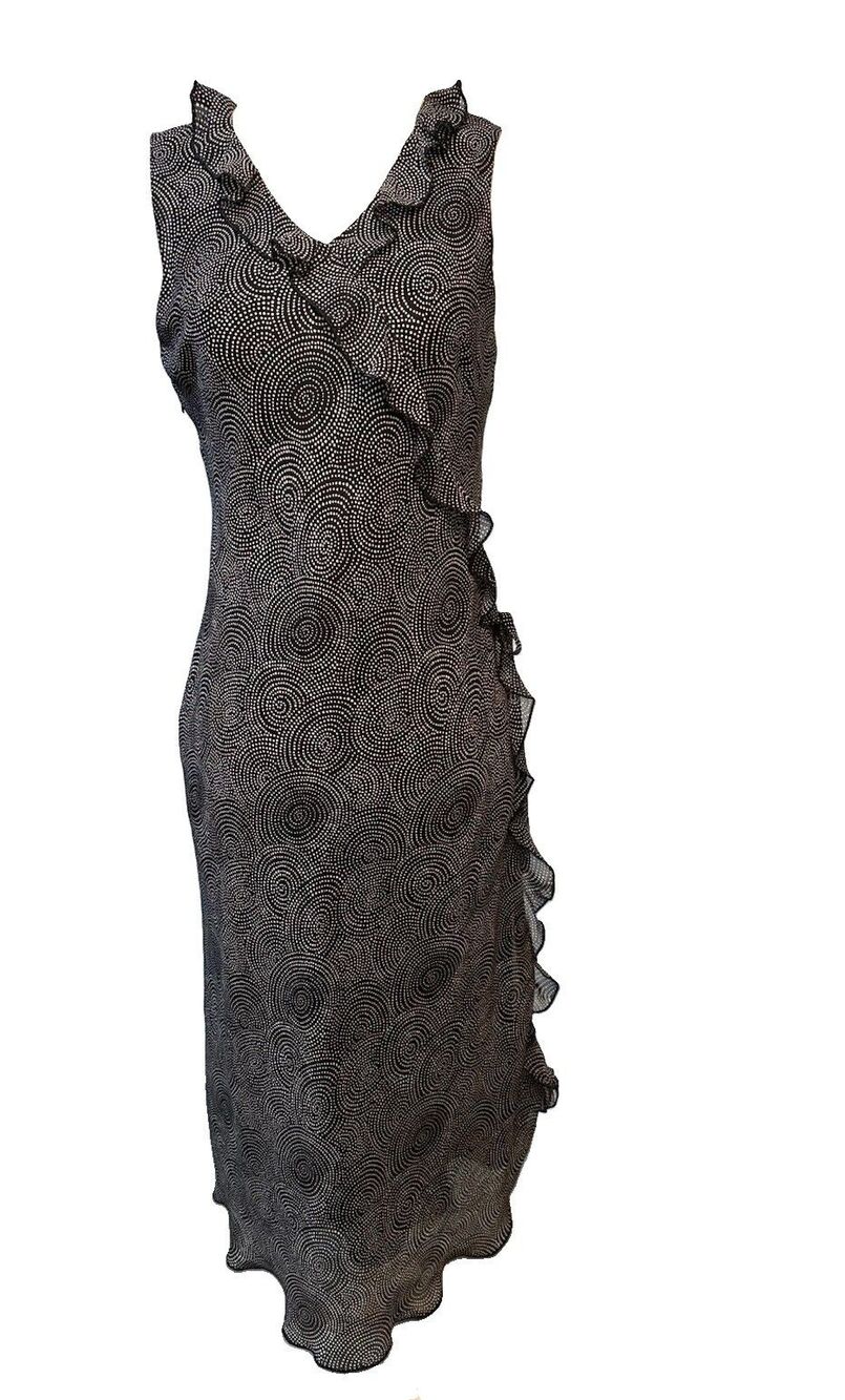 Jillian Jones Chiffon Faux Wrap Midi Dress Sz 4 Celestial Feminine Flowy Ruffle